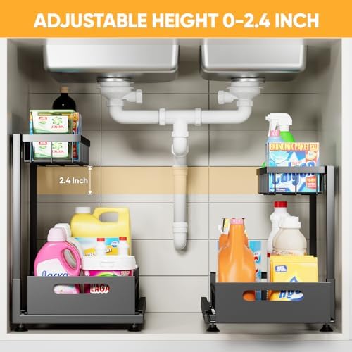 Saydear L-Shaped Under Sink Organizer, 2-Tier Pull-out Cabinet Rack 1-Pack - Image 2