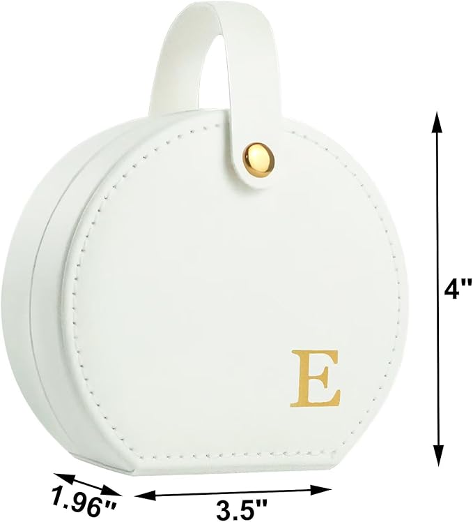 Travel Jewelry Case, Elegant Half-Moon Design with Golden Accents, Detachable Handle, White Personalized Accessory Organizer, Fashion-Forward Gift for Women and Teens(E)