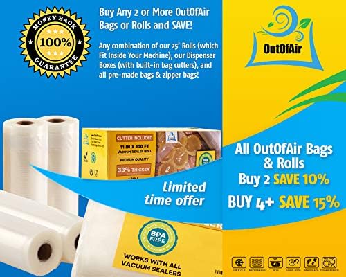 8" x 25' Rolls (Fits Inside Machine) - BULK 8 Pack (200 ft total) OutOfAir Vacuum Sealer Rolls Works With FoodSaver & Other Machines, 33% Thicker BPA Free Sous Vide Commercial Grade Bags - Image 4