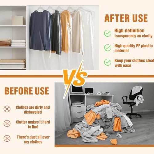 40 Pack Clear Plastic Garment Bags, 60" x 23.5" Clothes Covers for Hanging, Dry Cleaning Bags for Closet Storage, Dust-Proof Transparent Clothing Protectors for Long Dresses Skirt, Suits & Jackets - Image 4