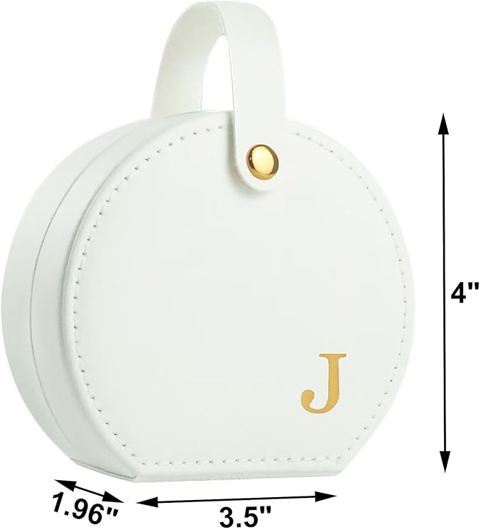 Travel Jewelry Case, Elegant Half-Moon Design with Golden Accents, Detachable Handle, White Personalized Accessory Organizer, Fashion-Forward Gift for Women and Teens(J)