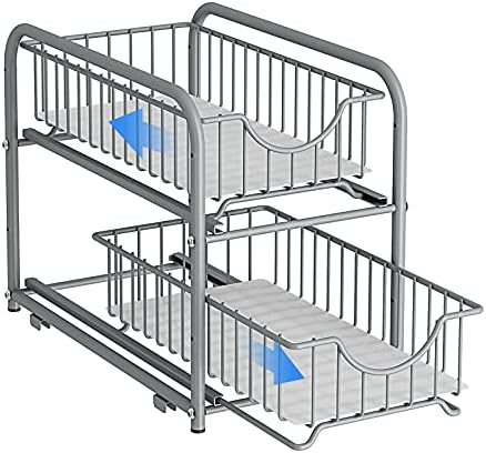 2-Tier Pull Out Organizer Under Sink Sliding Cabinet Rack,Sliver - Image 5