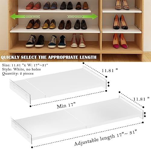 Expandable Closet Shelves, Adjustable Metal Closet Organizers and Storage Shelves for Wardrobe, Kitchen Pantry, Shoe Rack, (2 Pack,W11.81 x L: 17 "to 31") - Image 3