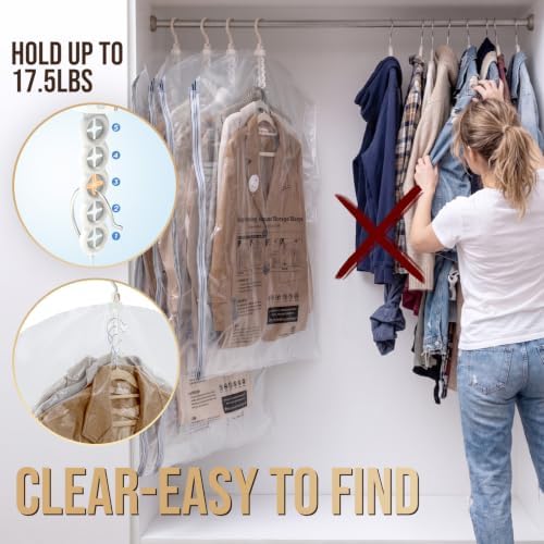 TAILI Hanging Vacuum Storage Bags Clothes, Coats, Jackets,4 Jumbo with Pump - Image 2