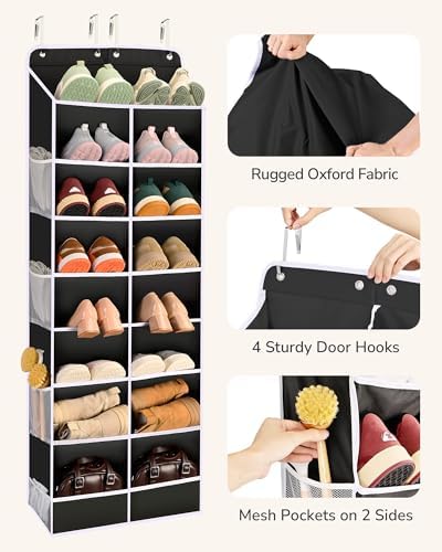 ULG Over The Door Shoe Organizer with 16 Large Pockets, Hanging Shoe Rack for Closet Door, Space Saving Shoe Storage Black - Image 4