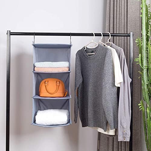 Hanging Closet Organizer 3-Shelf, Oxford Fabric Wardrobe Storage, Gray - Image 2