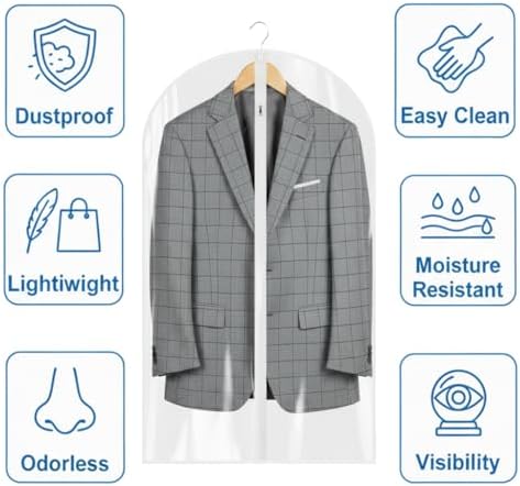 36” All Clear Garment Bags for Women Suit Bags - PEVA Waterproof Suit Cover with Zipper for,Hanging Clothes, Coats - Durable Dresser for Closet Storage, Dustproof & Moisture Resistant - 36”/6 Pack - Image 4