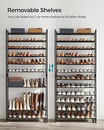 SONGMICS Shoe Rack, 12-Tier Shoe Organizer, Metal Shoe Storage for Garage, Entryway, Set of 2 6-Tier Stackable Shoe Shelf, with Adjustable Flat or Angled Shelves, Holds 48-60 Pairs, Black ULMR12B - Image 4