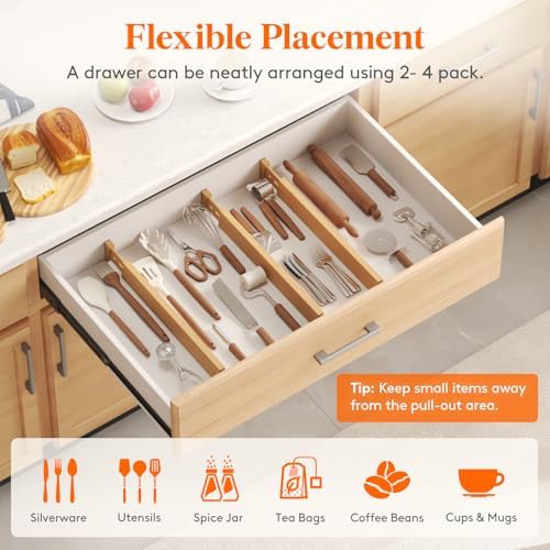 Lifewit 2.4" Kitchen Drawer Dividers, Adjustable Bamboo Drawer Organizers - Image 5