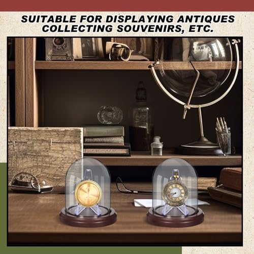 Beeveer 2 Pcs Glass Pocket Watch Display Dome 4.3'' x 3.2'' with Brown Base - Image 5