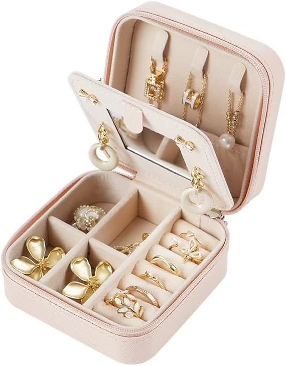 Compact and Secure Jewelry Box for Women Small Travel Portable Case with Lock Key Beautiful Jewelry Organizer and Storage Solution