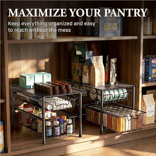 Simple Houseware Stackable Sliding Basket Organizer Drawer, Black, 2-Tier - Image 7