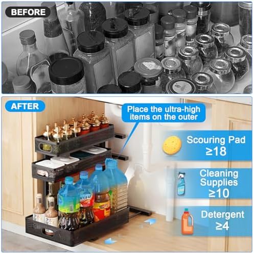 Under Sink Organizer,3-Tier Thickened Metal Pull out Cabinet OrganizerShelf - Image 3