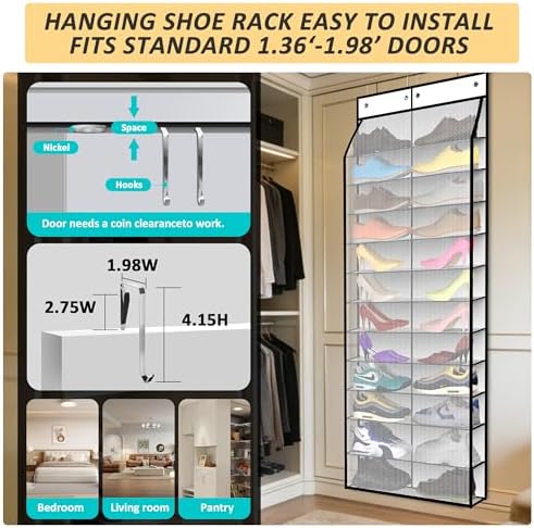 Kotkn 24-Pair Over Door Shoe Organizer for Family & Kids, Double Sided | Hanging Storage for Sneakers, Boots, Toys & Room Organization-Pearl White - Image 4