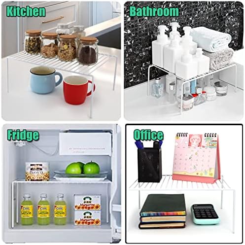 Kitchen Cabinet Shelf Organizer Set of 4, Medium (13 x 9.4 inch) Metal Wire Pantry Storage Shelves, Dish Plate Racks for Cabinets, Freezer, Counter, Cupboard Organizers and Storage, White - Image 6
