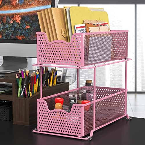 Simple Houseware 2 Tier Sliding Cabinet Basket Organizer Drawer, Pink - Image 2