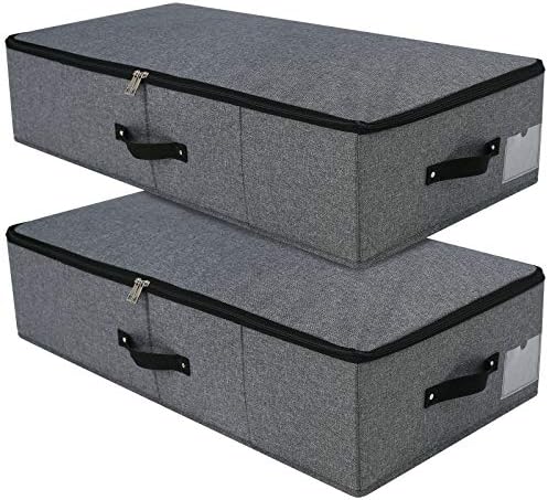 Under Bed Storage Bins with Lids, Closet Organizers, Foldable Under-bed Storage Baskets for Sheets, Clothes, Quilts, Sweaters, Wrapping Paper, 29x15x7inch, Black Gray, 2PCS by Omygarden