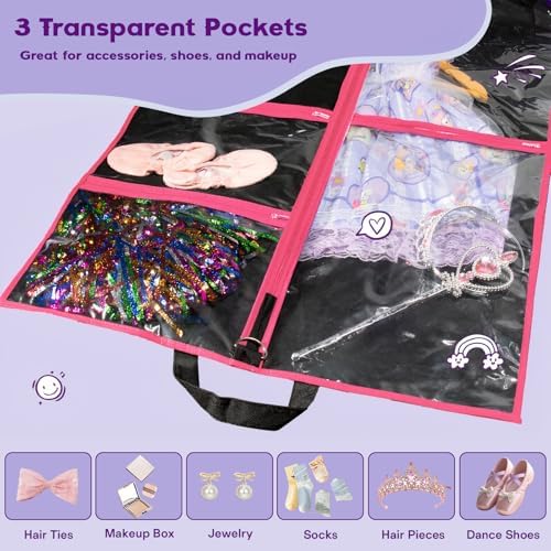 Dance Garment Bags for Dancers, 40" Garment Bags for Hanging Clothes with 3 Clear Zipper Pockets, Cheer Uniform Garment Bag for Suits, Travel & Sports Jersey (Black Pink, 2 Pack (40 inches)) - Image 3