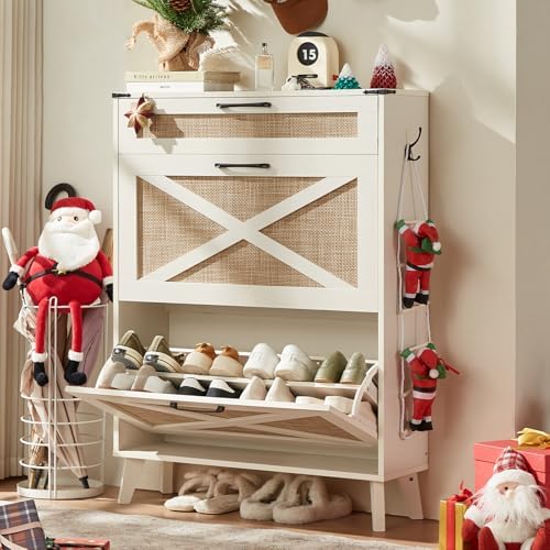 LEYAOYAO Rattan Shoe Cabinet Storage for Entryway with 2 Flip Drawers by LEYAOYAO-Findtheshiningpointofyourideallife%EF%BC%81