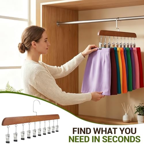 4-Pack Pants Hangers with Clips – 10 Clips Each, Space Saving Closet Organizer Hanger for Leggings, Jeans, Hats, Shorts, Belts, Scarves – Closet Organizer (4, Brown) - Image 6