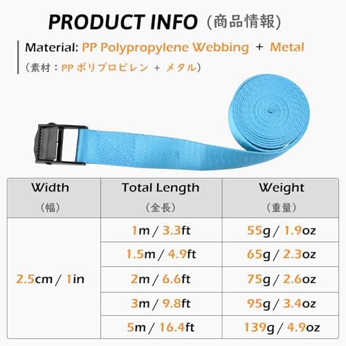 TRIWONDER Tie Down Straps Lashing Straps with Cam Buckle Nylon Webbing Heavy Duty Adjustable for Battery Kayak Motorcycle Cargo Packing - Image 2