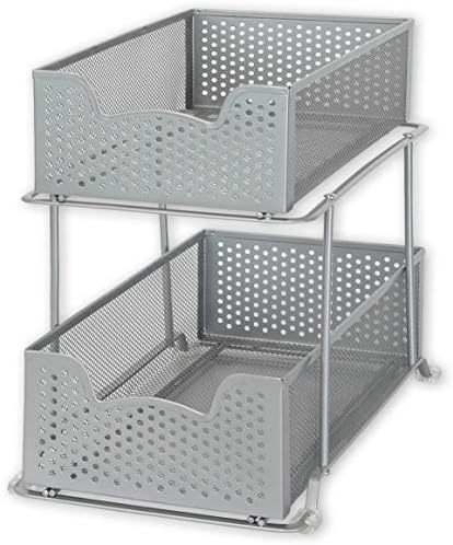 SIMPLE HOUSEWARE 2 Tier Sliding Cabinet Basket Organizer Drawer, Silver - Image 5