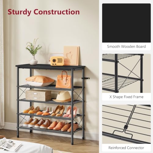 Tajsoon 5 Tier Shoe Rack Organizer for 16-20 Pairs of Shoes, Black - Image 6