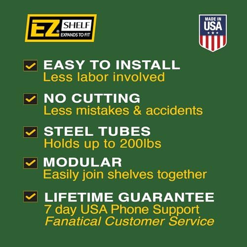 EZ SHELF - Hanging Shelf - Closet Rod - Expands 63.3-118” - White, Closet Shelves - Strong, Holds 200 lbs - DIY, Easy Install - to 2 Side Walls - Alternative to Wire Shelving - Image 6