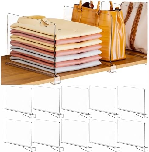 Clear Acrylic Shelf Dividers for Closet Organization - 10 Pack Closet Shelf Divider for Sweatshirt,Towel,Bag,Purse,Clothing,Sweater Organizer,Plastic Dividers and Separators for Shelves and Bedroom by Cqacrylic