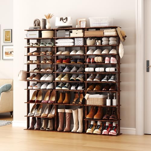 HOMEFORT 10-Tier Vertical Shoe Rack, Corner Shoe Tower, Double Rows 10 Tiers Shoe Shelf, Slim Shoe Storage Unit for 20 Pairs of Shoes, Shoe Stand for Entryway, Hallway, Closet (Rustic Brown) - Image 2