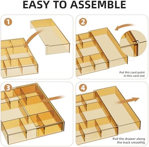Marbrasse Expandable Desk Drawer Organizer, Clear Plastic Drawer Organizer Tray with 10 Adjustable Compartments, Desk Organizers and Accessories, 5 Drawer Dividers for Office Supplies(Clear Champagne) - Image 7