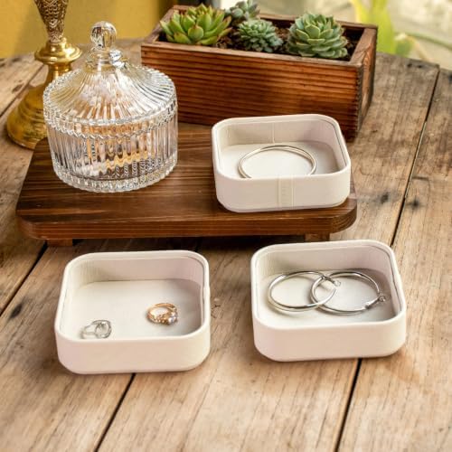 3 Pack Small Jewelry Trays Stackable PU Leather Ring Dish Organizer - Image 3