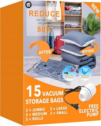 GONGSHI Vacuum Storage Bags with Electric Pump, 15-Piece Set by GONGSHI