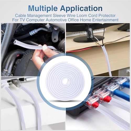 Nilight Cable Sleeve,10ft-1/4inch Cord Management Sleeves White Wire Loom - Image 6