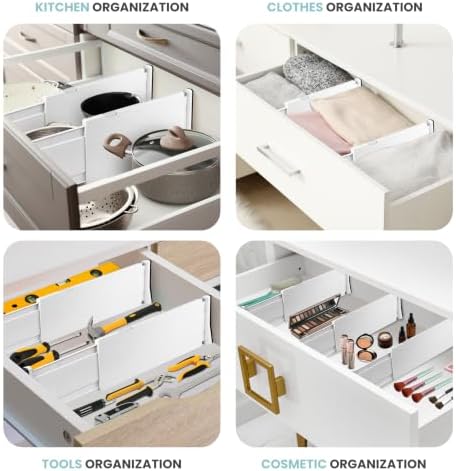 RAPTUROUS White Expandable Drawer Dividers (5" Tall, 13"-22" Long, 8 Pack - White) - Image 6