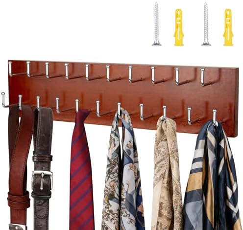 Belt Organizer Holder Wooden Belt Hanger for Closet Wall Mount Belt Storage Rack Tie Bra Scarf Hanger Holds Over 40 Large Belts (Brown) by Unknown