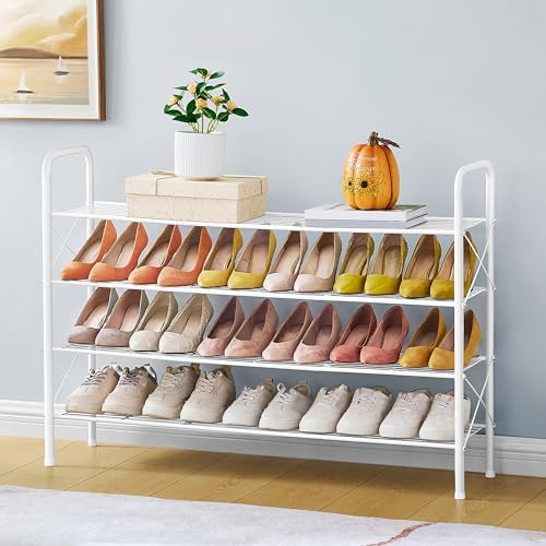 Hoctieon 4 Tier Mesh Style Shoe Rack, Entryway Shoe Shelf, Shoe Storage Organizer, Shoe Rack for Closet, Space Save for Bathroom, Garage, Hallway, Bedroom, Living Room, White - Image 2