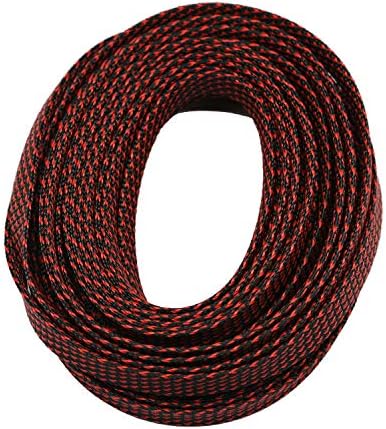 30ft PET Expandable Sleeving Wire Cable Sleeve (1/4", Red&Black) - Image 2