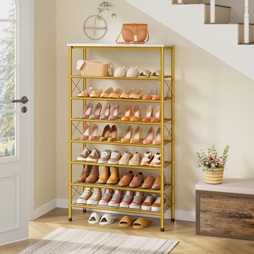 Tajsoon 8 Tier Shoe Rack Organizer for 28-32 Pairs of Shoes, White & Gold - Image 2