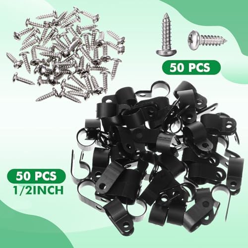 Hicarer 50 Pack R-Type Cable Clip Wire Clamp, Nylon Screw Mounting Cord Fastener Clips with 50 Pack Screws for Wire Management (Black, 1/2 Inch) - Image 5