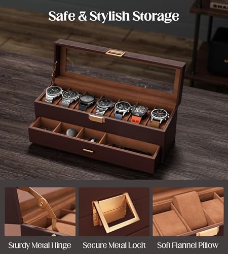 Watch Cases Box for Men 7 Slots Display Case with Jewelry Bottom - Image 4