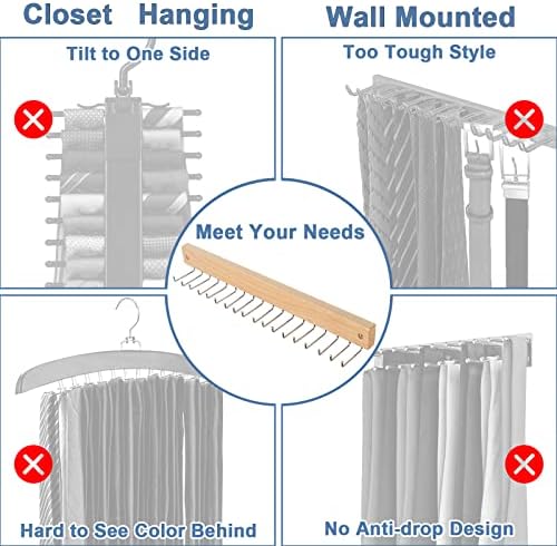 Belt and Tie Organizer for Closet, Tie and Belt Rack Wall Mounted with 20 Storage Hooks, Non Slip 180 Degree Rotating Tie Holder Belt Hanger for Closet/Wall Mount - Image 4