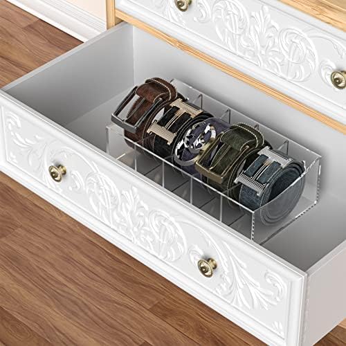 Belt Organizer, Acrylic Belt Storage Holder for The Closet and Drawer, 5 Compartments Belt Container Clear Display Case for Tie and Bow Tie - Image 5