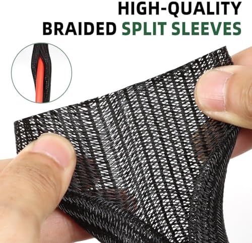 Split Wire Loom Tubing, Cable Protector Sleeve, Braided Cable Management for TV/Computer/Home Theater/Engine Bay, Cord Protectors from Pets No Chew (Black, 3/4"-10ft) - Image 3