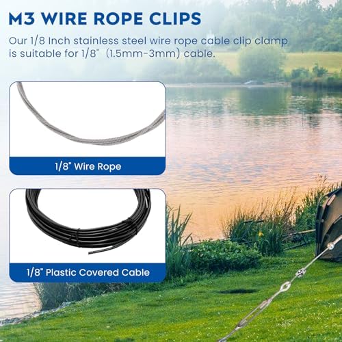 8Pcs 1/8 Inches M3 Cable Clamps, 4 Pcs Duplex Double Bolt Cable Clamps + 4 Pcs Simplex Single Bolt Wire Rope Clips for 1/8Inch (1.5mm-3mm) Diameter Wire Cable/Wire Rope, Wire Clamp Tool for Outdoors - Image 6