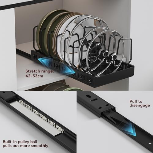 Black Pull Out Pot Lid Organizer, Cabinet Pan Rack - Image 5