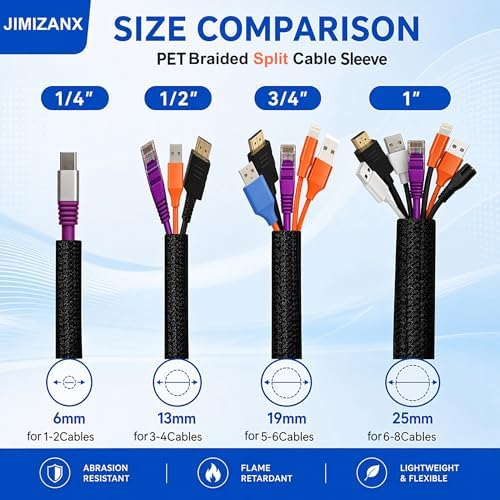 Split Wire Loom Cable Sleeve Management 3/4" Braided Mesh Wrap Cord Cover - Image 2