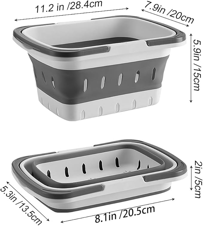 Portable Folding Plastic Bath Shower Caddy with Handle 2 Pack, Perforated, Collapse Travel Bathroom Organizer for Bedroom, College, Shower, Dorm Room, Camping and RV Use (Grey/Blue, 2 pack)