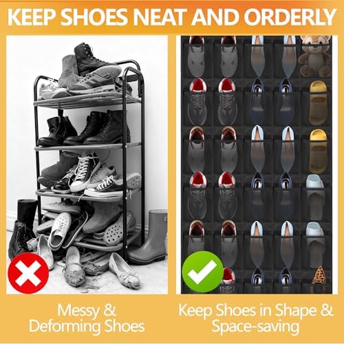 Over the Door Shoe Organizer, 40 Large Mesh Pockets Hanging Shoe Rack Organizer for Closet Behind the Door Storage Holder for Entryway Bedroom Dorm Black - Image 5