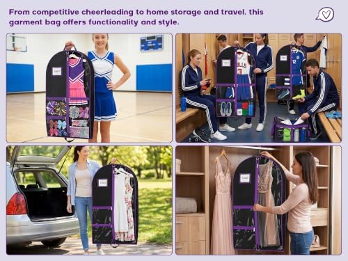 2Pack Dance Garment Bags for Dancers, 40" Garment Bags for Hanging Clothes with 3 Clear Zipper Pockets, Cheer Uniform Garment Bag for Suits, Travel & Sports Jersey, Cheer Uniform (Purple, 2Pack 40") - Image 3